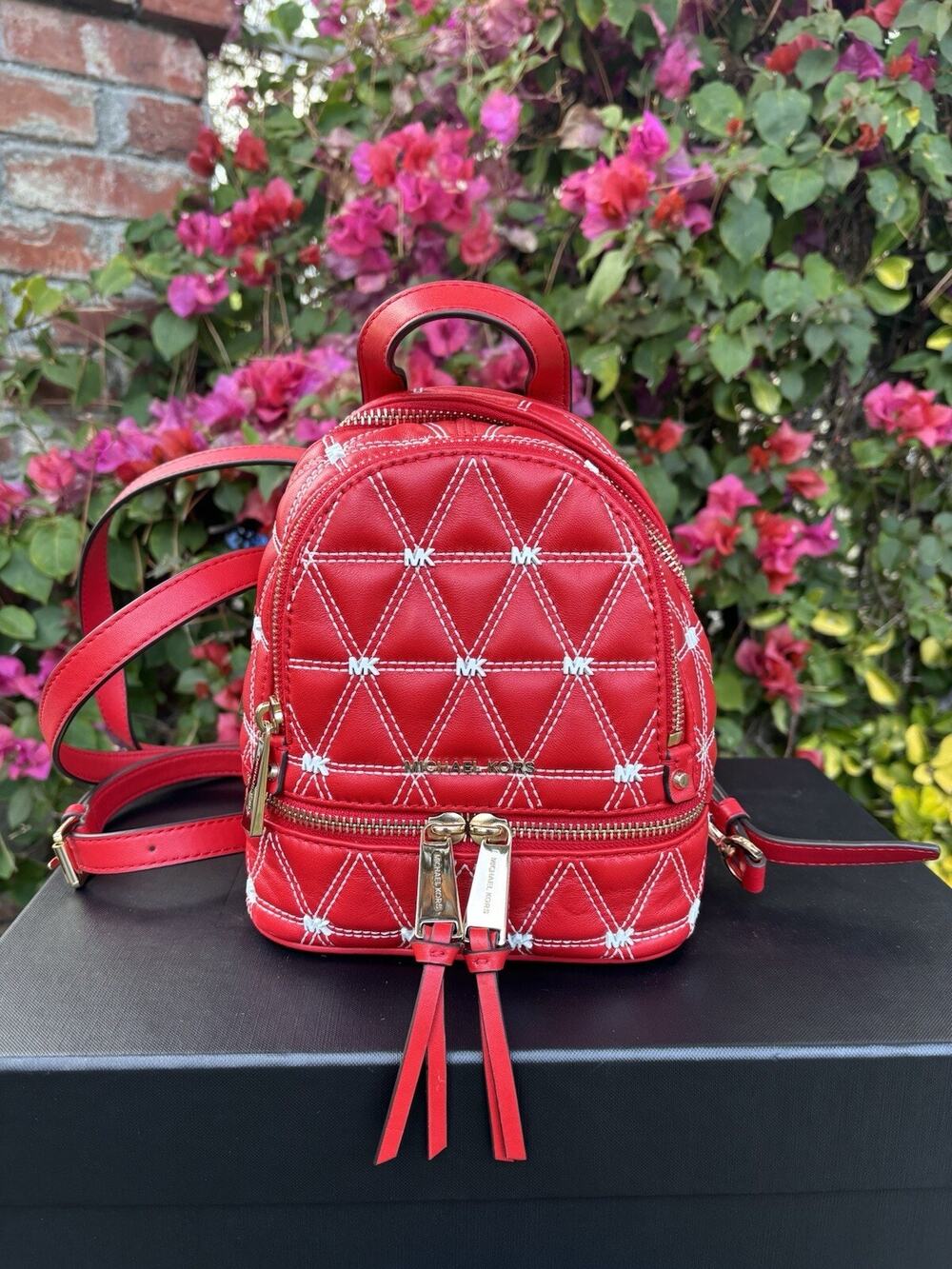 MICHAEL KORS Rhea Quilted Leather Mini Backpack Red Bag